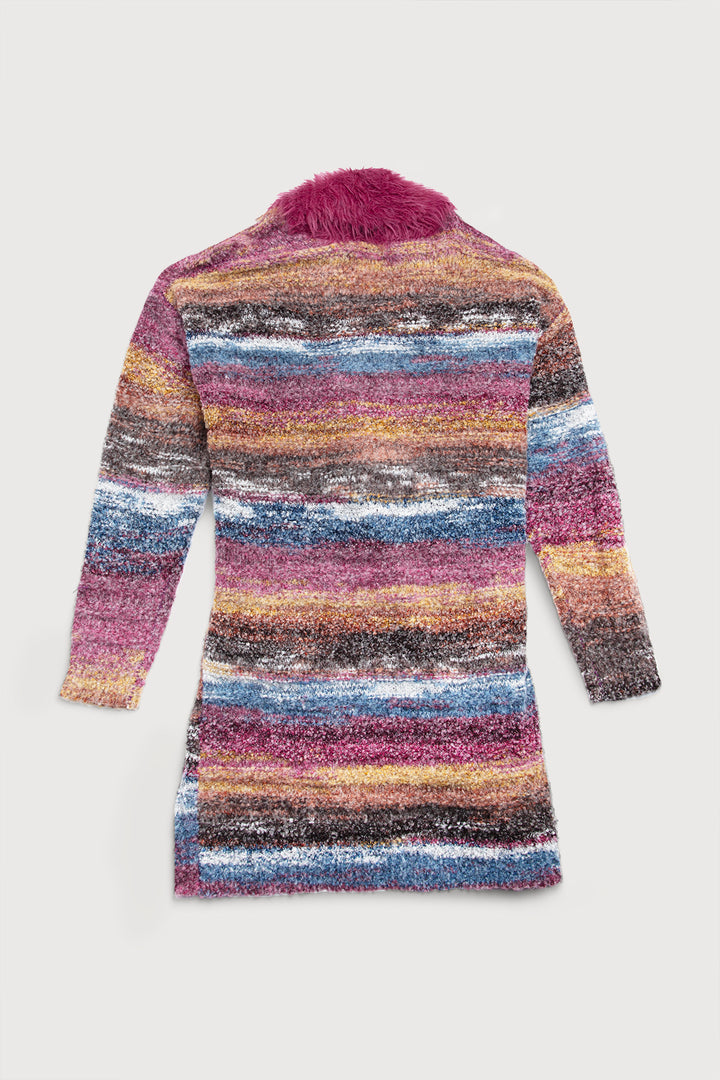 Multicolored Fur Collared Cardigan