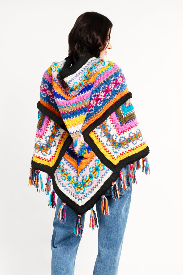 Fair Isle Patchwork Hooded Poncho