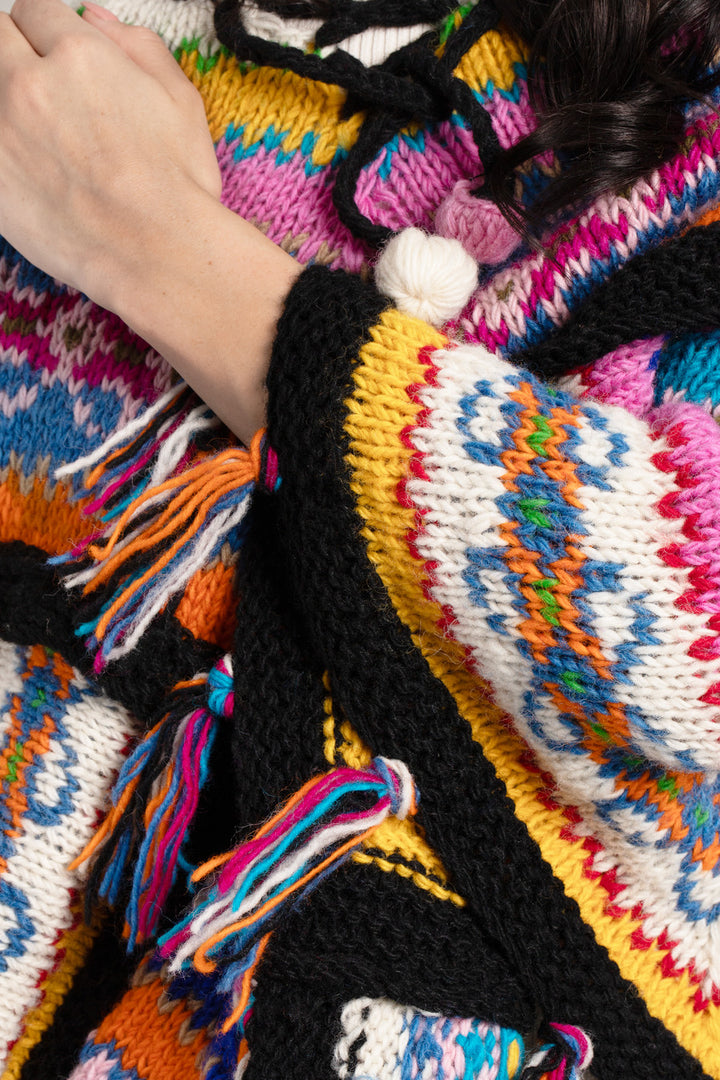 Fair Isle Patchwork Hooded Poncho