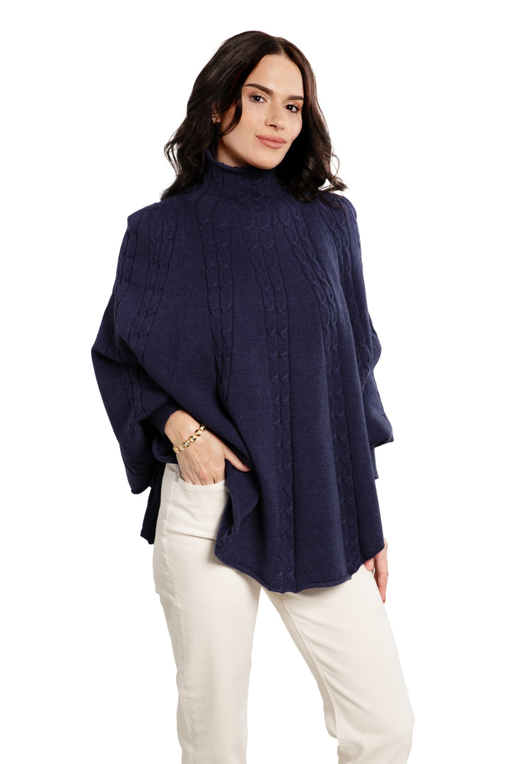 Turtleneck Sweater Cable Knit Poncho