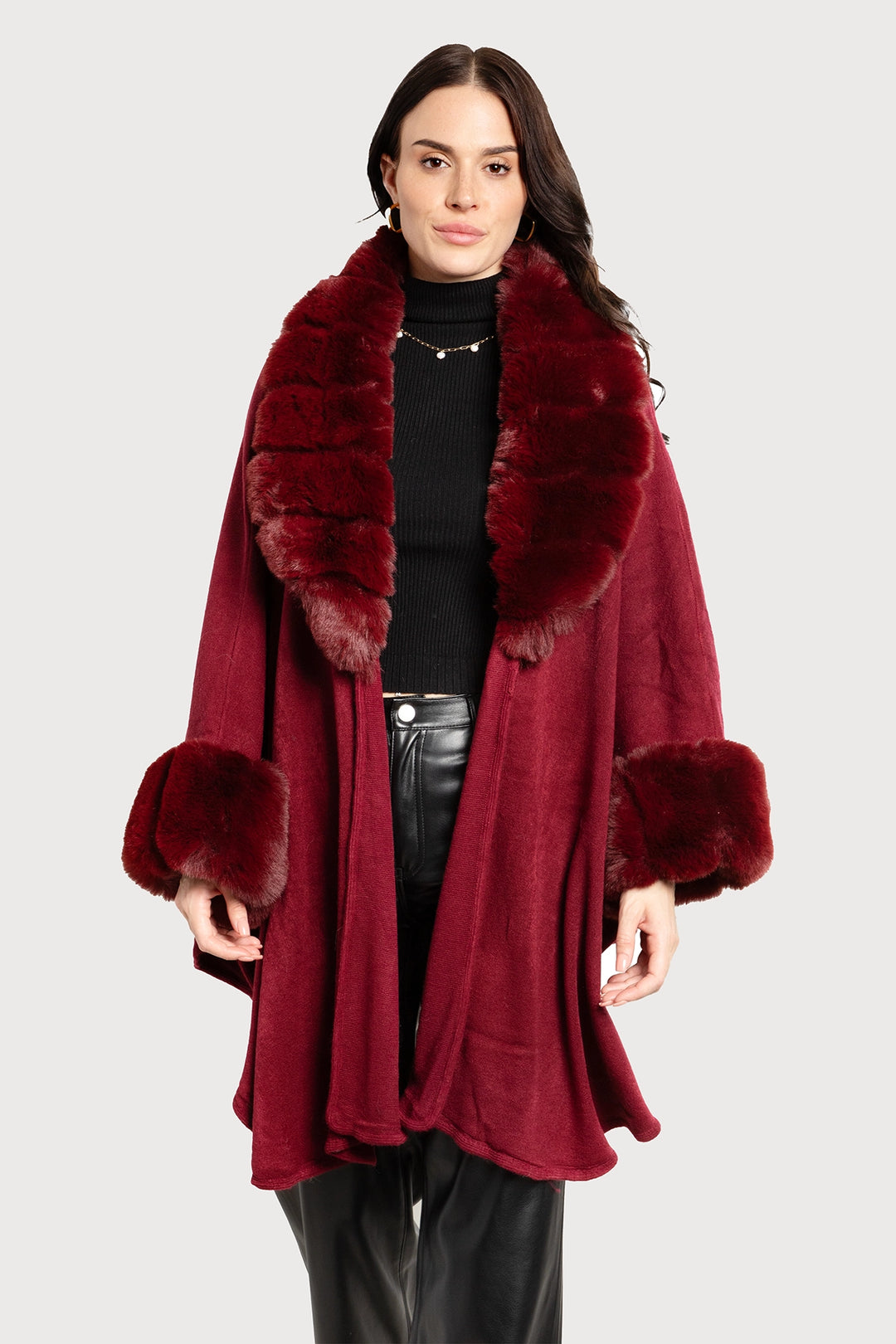 Filippa Faux Fur Trim Kimono Red