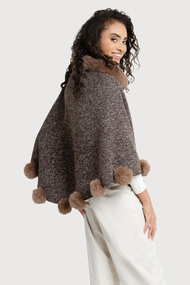 Faux Fur Poncho Pom Pom