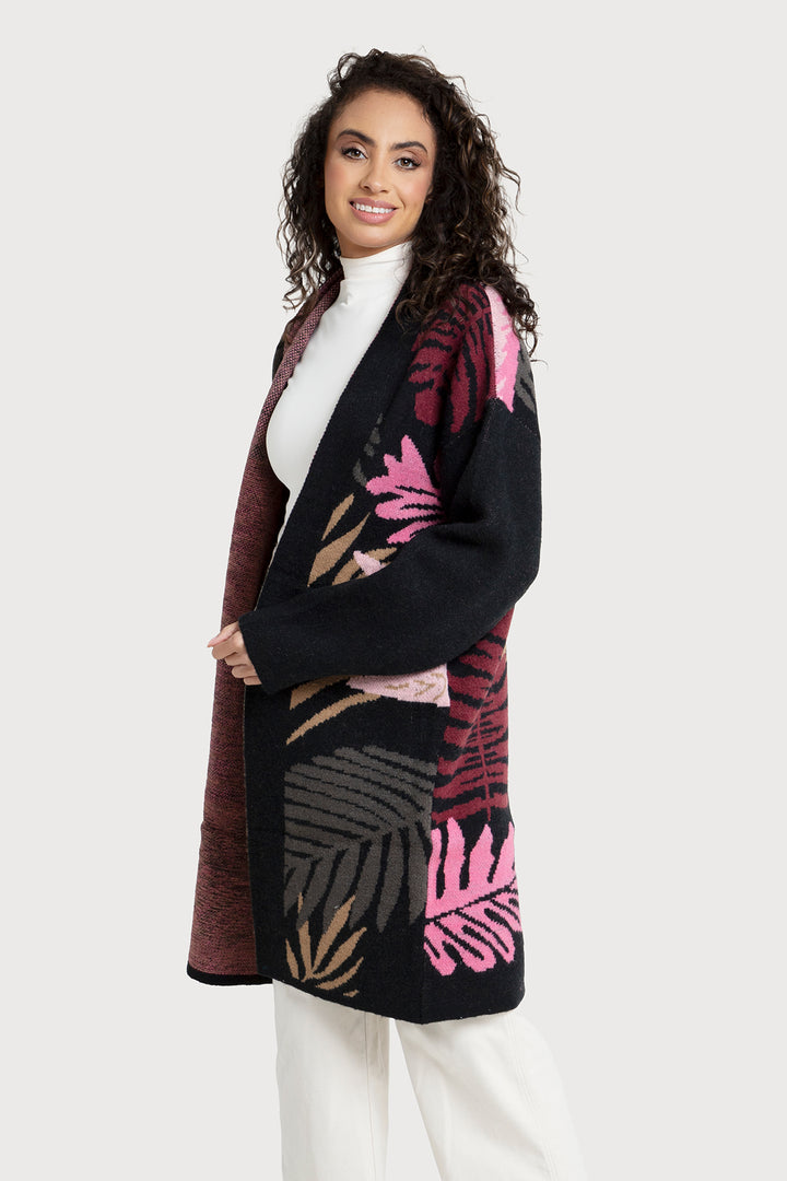 Tropical Leaves Cardigan Multi Color Black