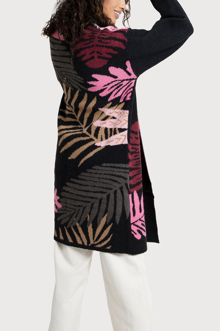 Tropical Leaves Cardigan Multi Color Black