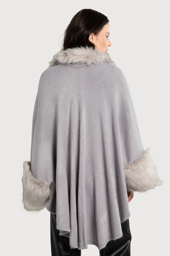 Faux Fur Kimono Bordered Trim