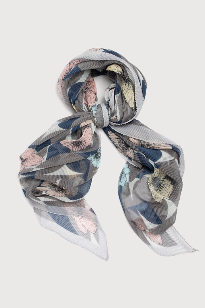 Pleated Floral Geo Scarf - SAACHI - GREY - Scarves