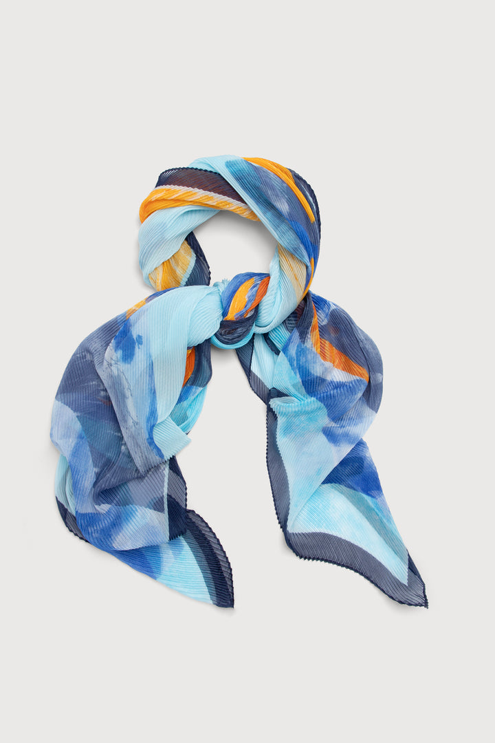 Pleated Abstract Shapes Scarf BLUE