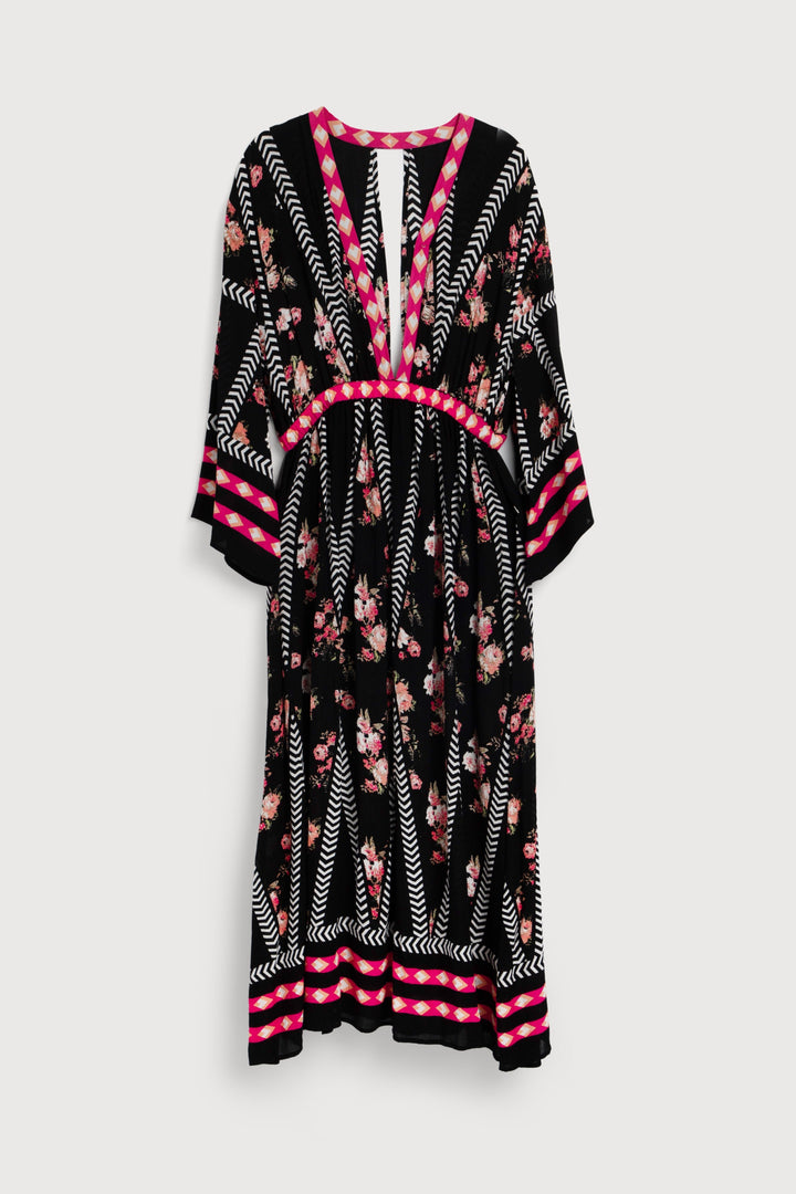 Aztec Floral Keyhole Kaftan Black Combo