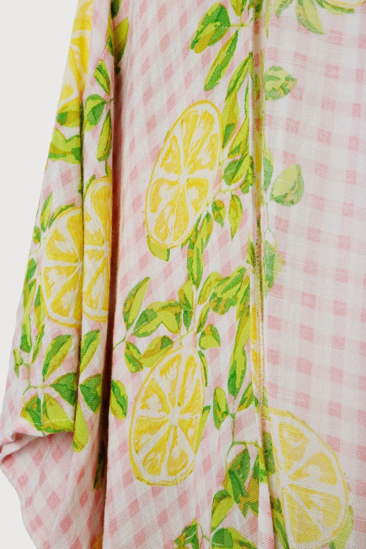 Short Tie Front Kimono Citrus Gingham