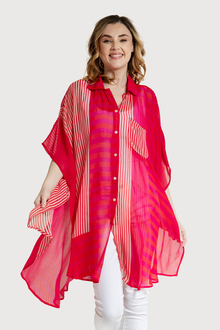 Oversized Striped Shirt Red