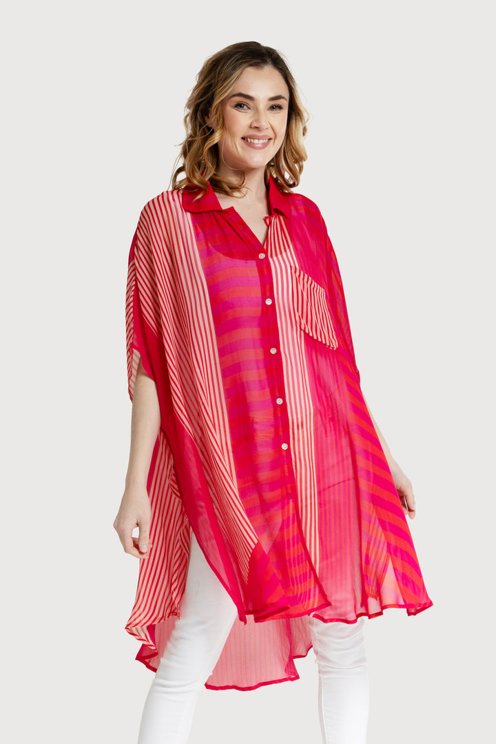 Oversized Striped Shirt Red