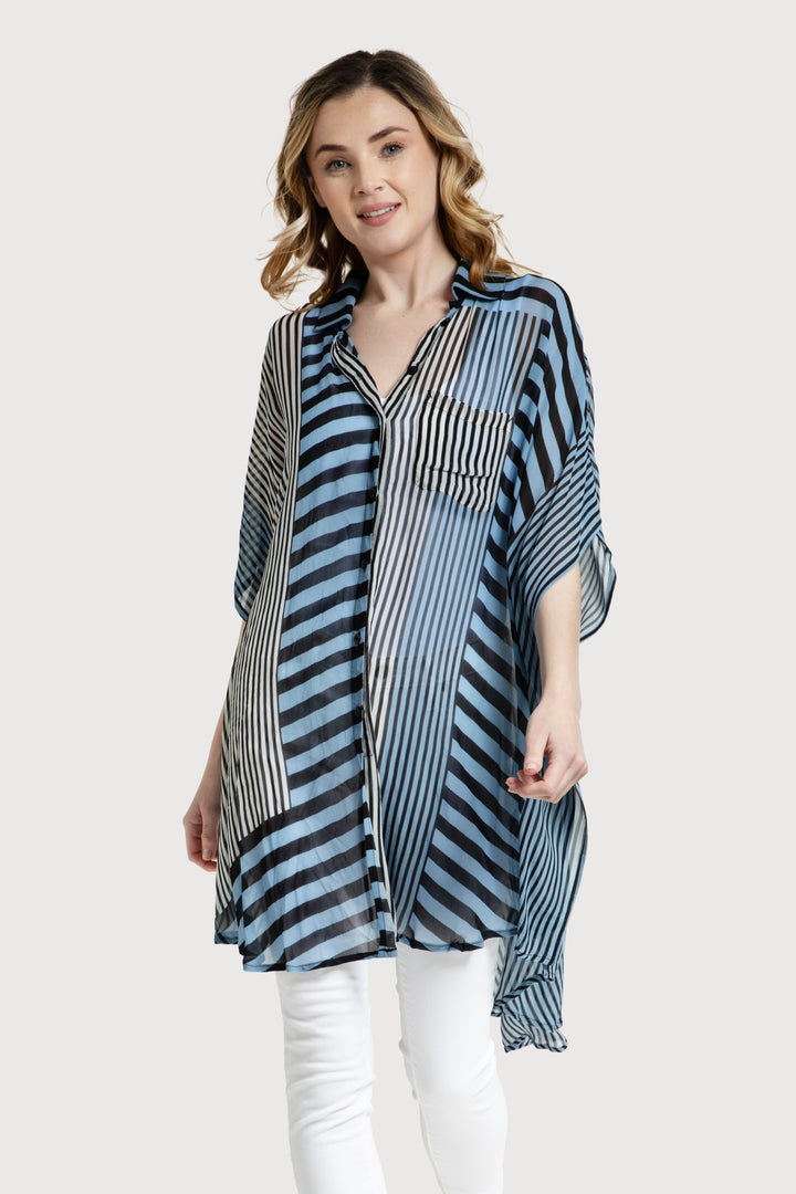 Flowy Striped Oversized Shirt Black/Blue combo