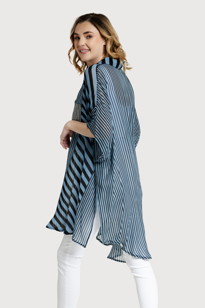 Flowy Striped Oversized Shirt Black/Blue combo