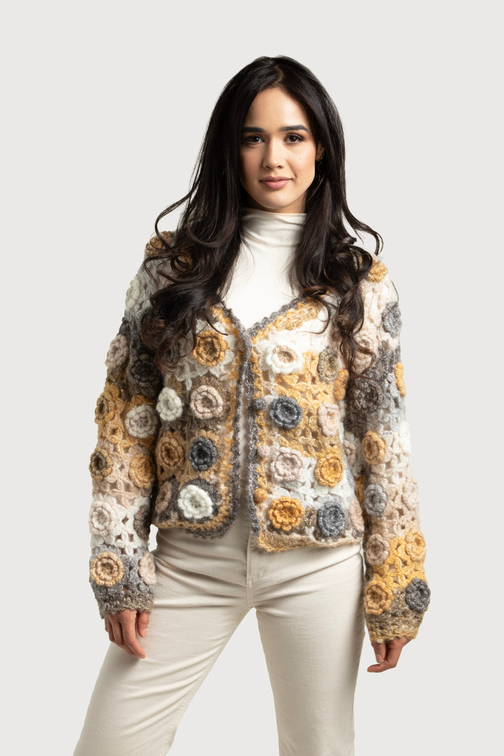 Crochet Blossom Cardigan - SAACHI - Moccasin - Cardigan