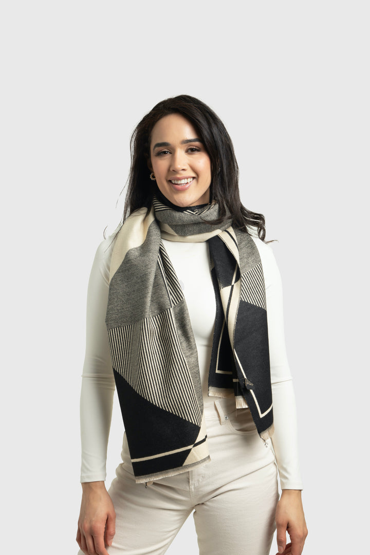 Geometric Striped Reversible Scarf