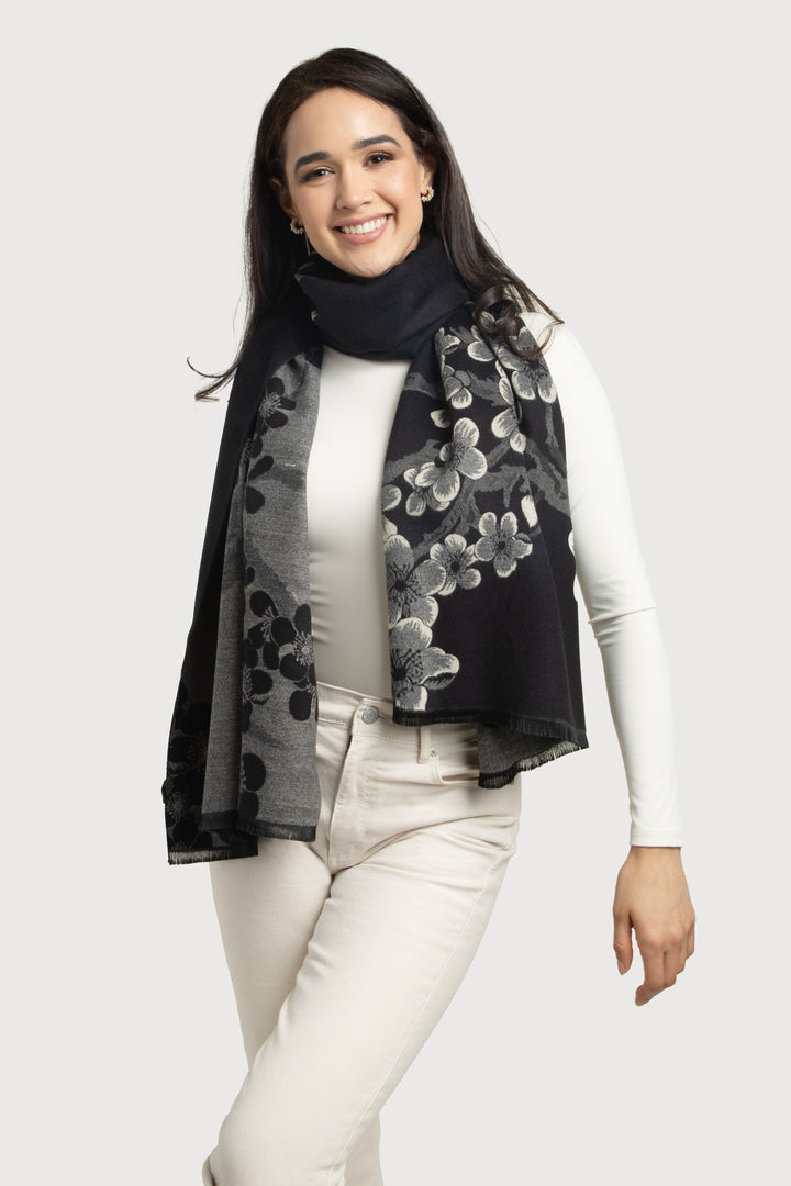 Two Color Floral Reversible Scarf