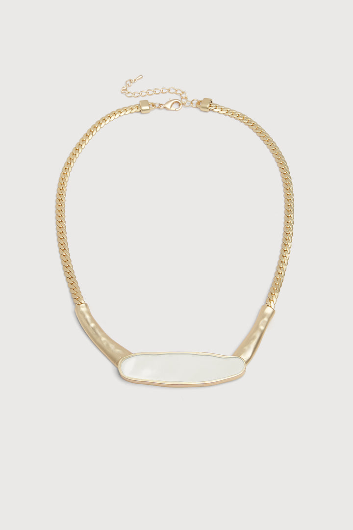 Herringbone Chain Plated Collar Necklace White