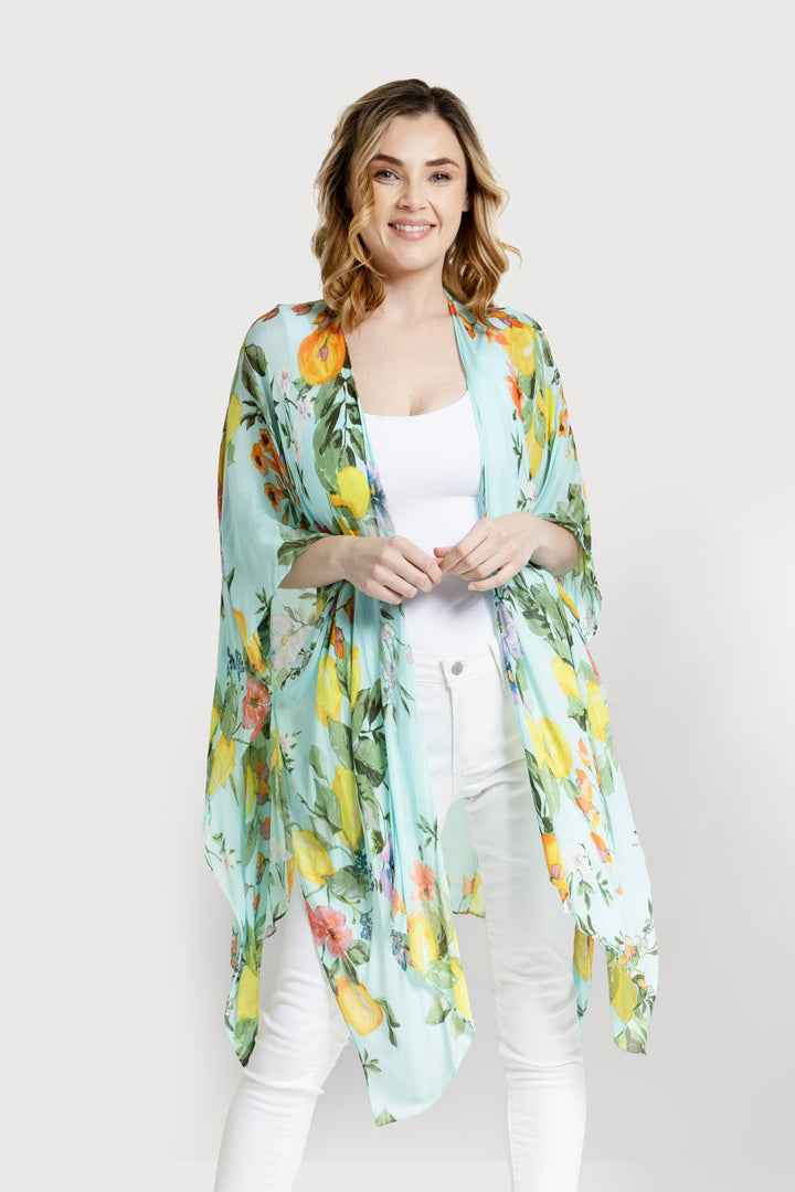 Citrus Garden Kimono Aqua