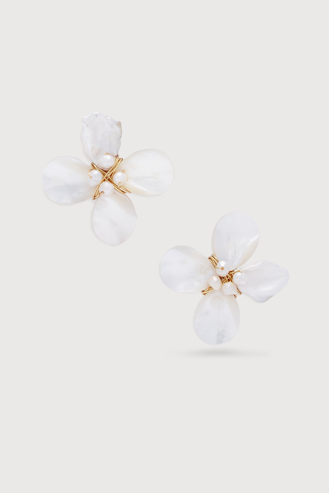 Pearled Flower Earrings White