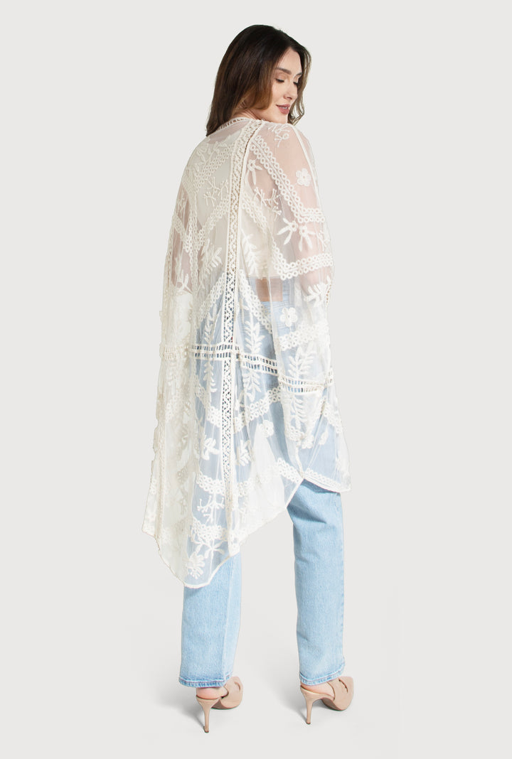 Sheer Lace Floral Kimono