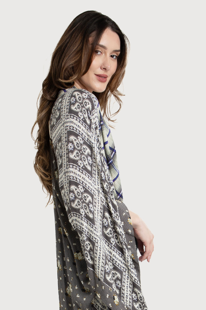 Floral Paisley Patchwork Cut-Out Kimono