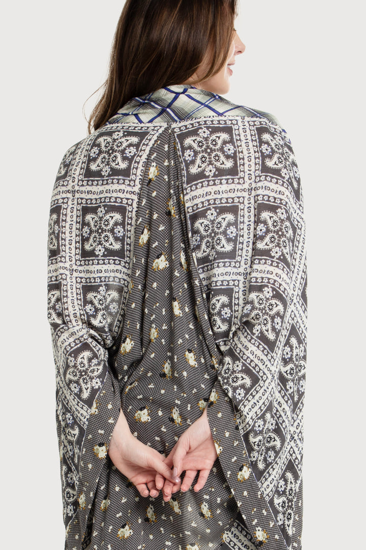 Floral Paisley Patchwork Cut-Out Kimono