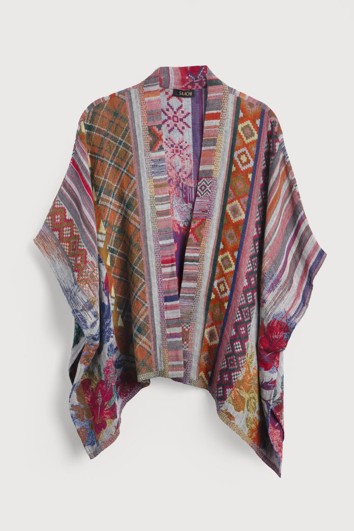 Floral Geometric Short Poncho Dark Multi