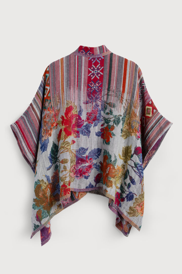 Floral Geometric Short Poncho Dark Multi