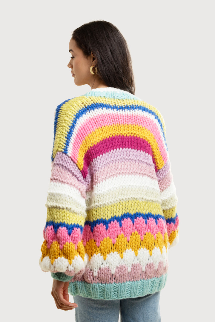 Knitted Rainbow Bubble Stitch Cardigan