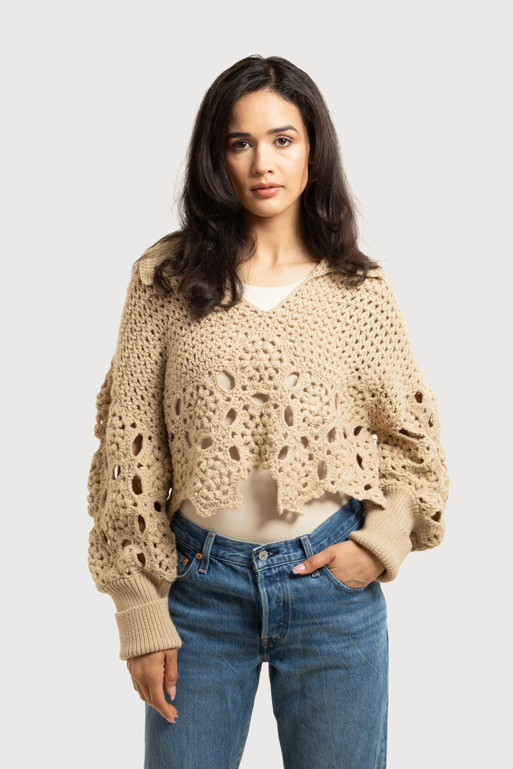 Floral Crochet Pullover Sweater