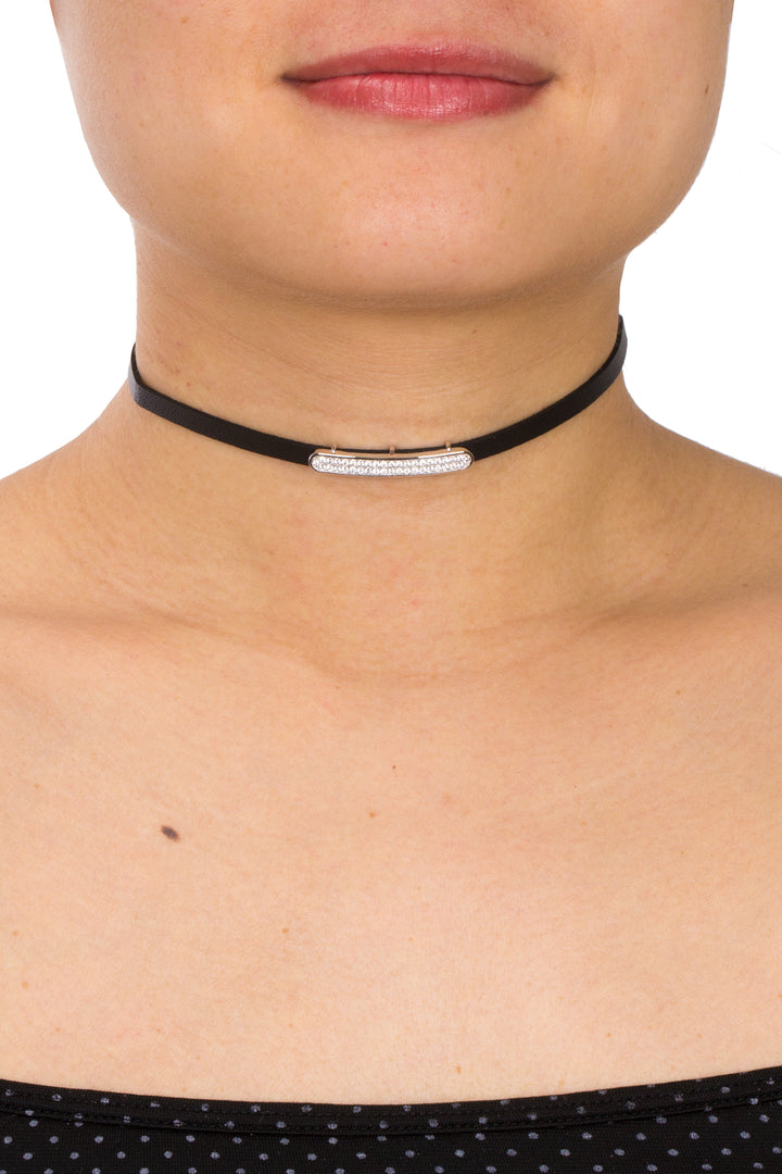 Crystal Leather Choker Black