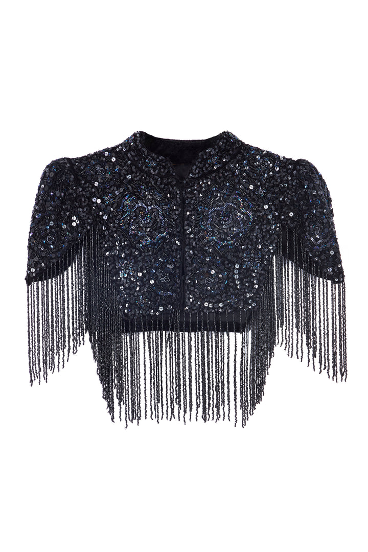 Velvet Floral Fringe Capelet