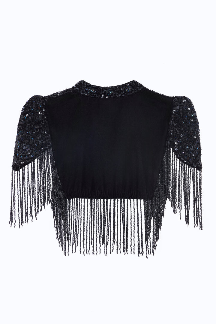 Velvet Floral Fringe Capelet