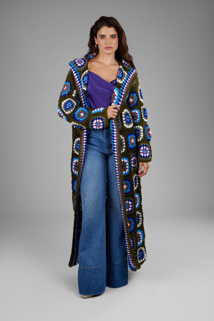 Crochet Wool Hooded Kimono Long