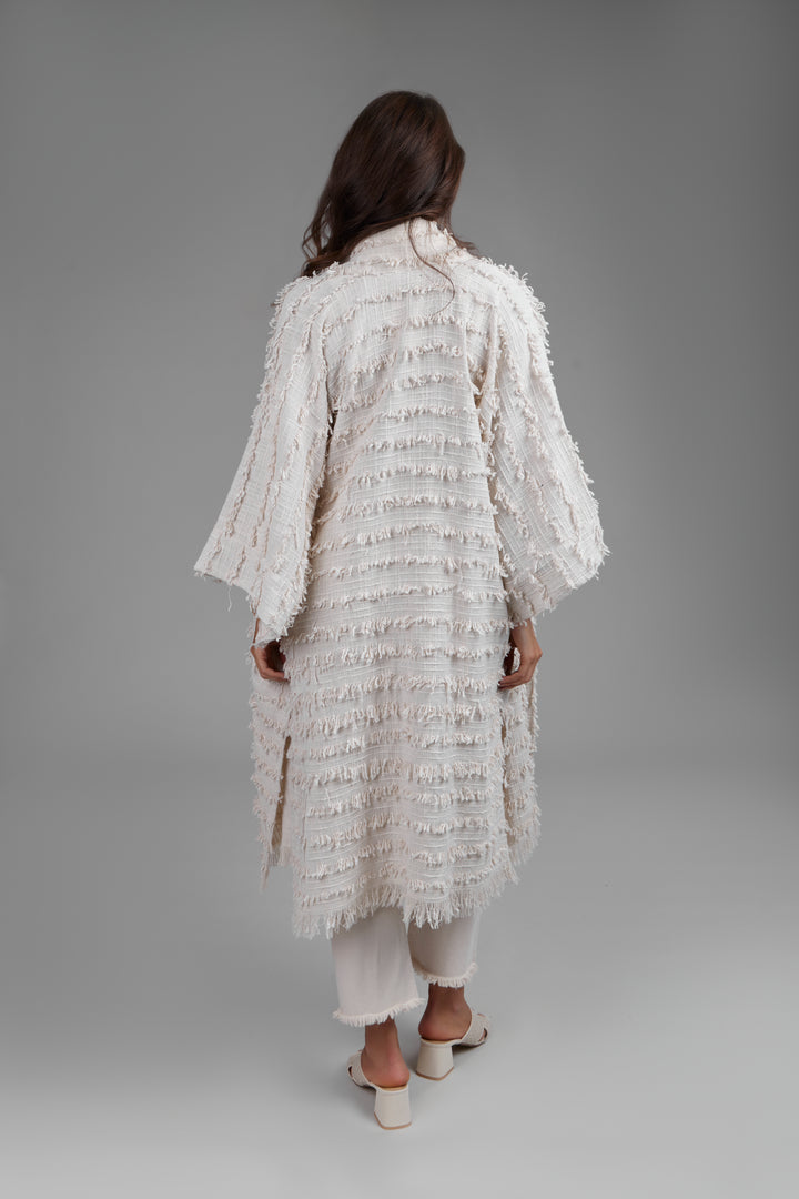 Ivory Fringe Long Jacket