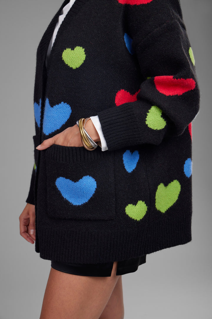 Multicolored Heart Buttoned Cardigan