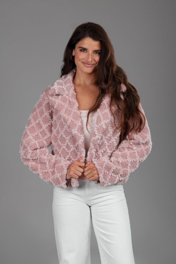 Diamond Patterned Collared Short Jacket