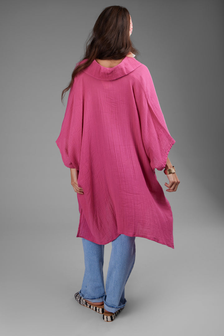 Oversized Textured Cotton Shirt Magenta