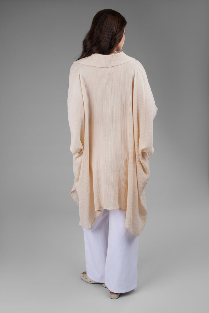 Oversized Textured Cotton Shirt beige