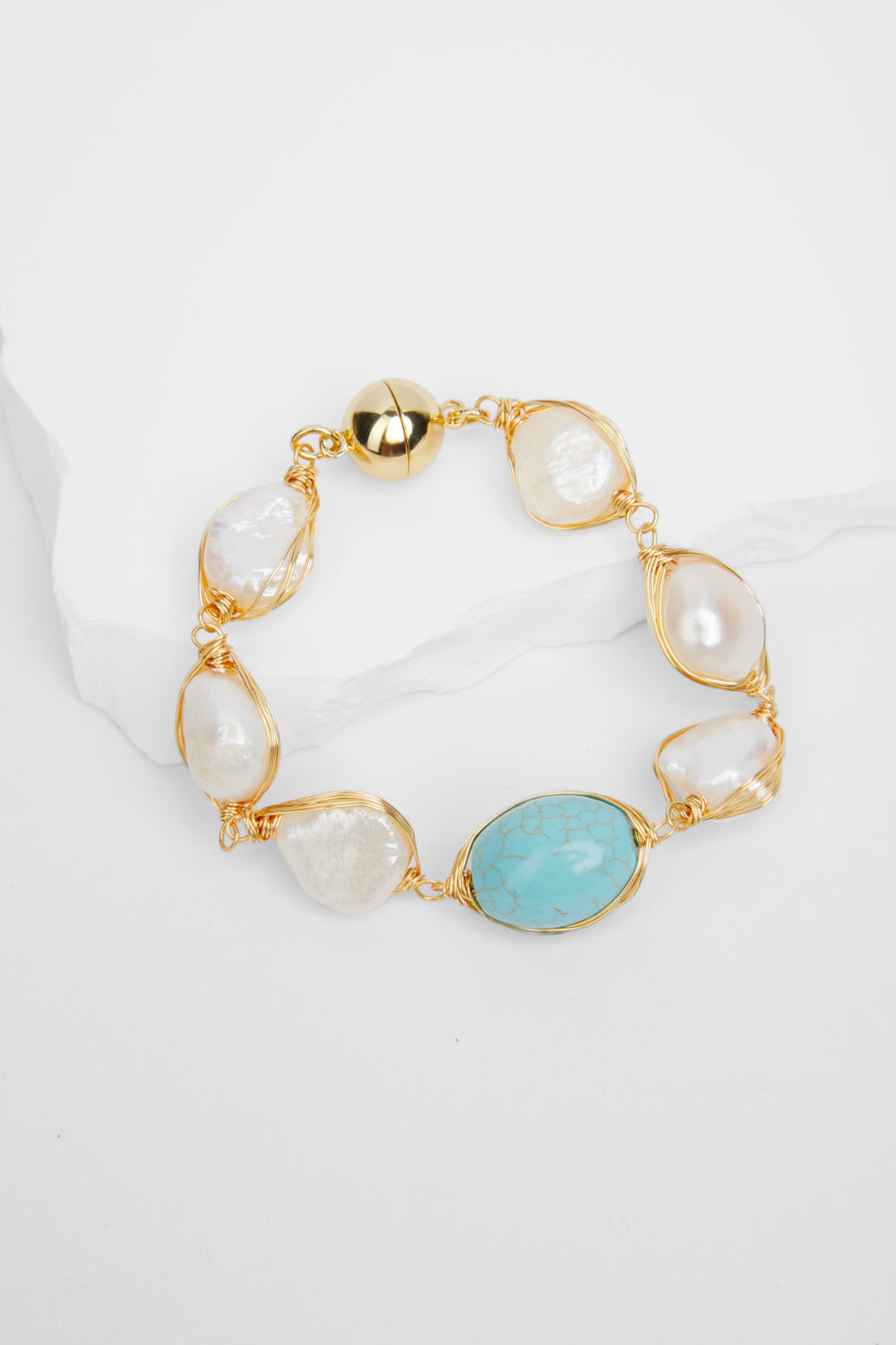 Turquoise Baroque Pearl Bracelet Gold