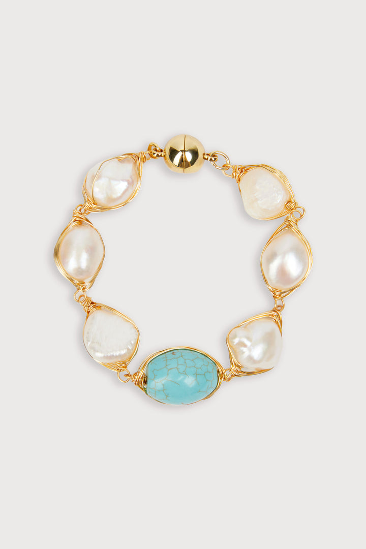 Turquoise Baroque Pearl Bracelet Gold