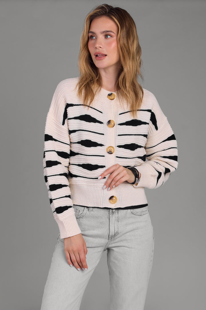 Zebra Buttoned Knit Cardigan