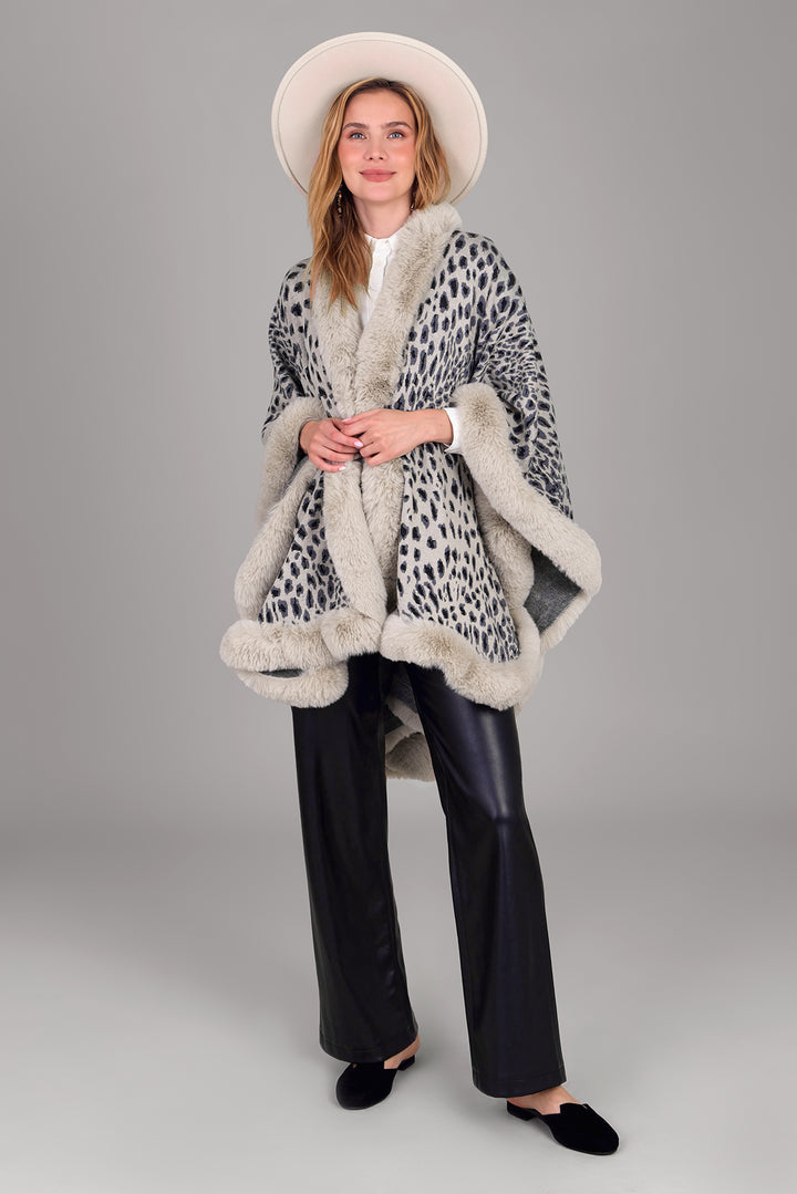 Cheetah Print Kimono Faux Fur Cape