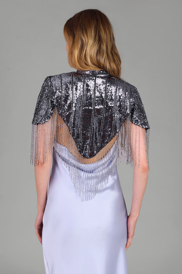 Beaded Fringe Sequin Capelet