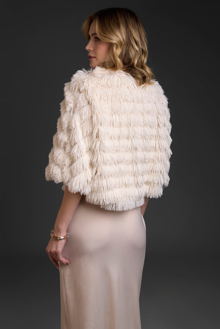 Faux Fur Capelet Tasseled Pattern