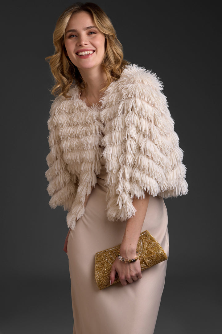 Faux Fur Capelet Tasseled Pattern