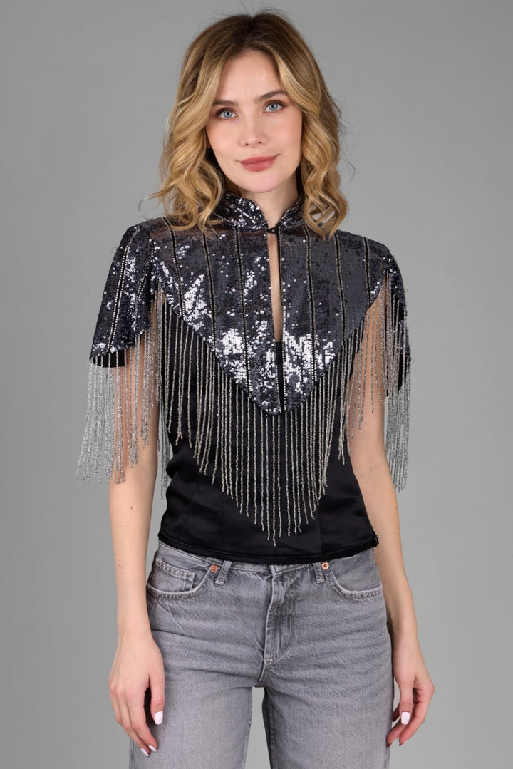 Beaded Fringe Sequin Capelet