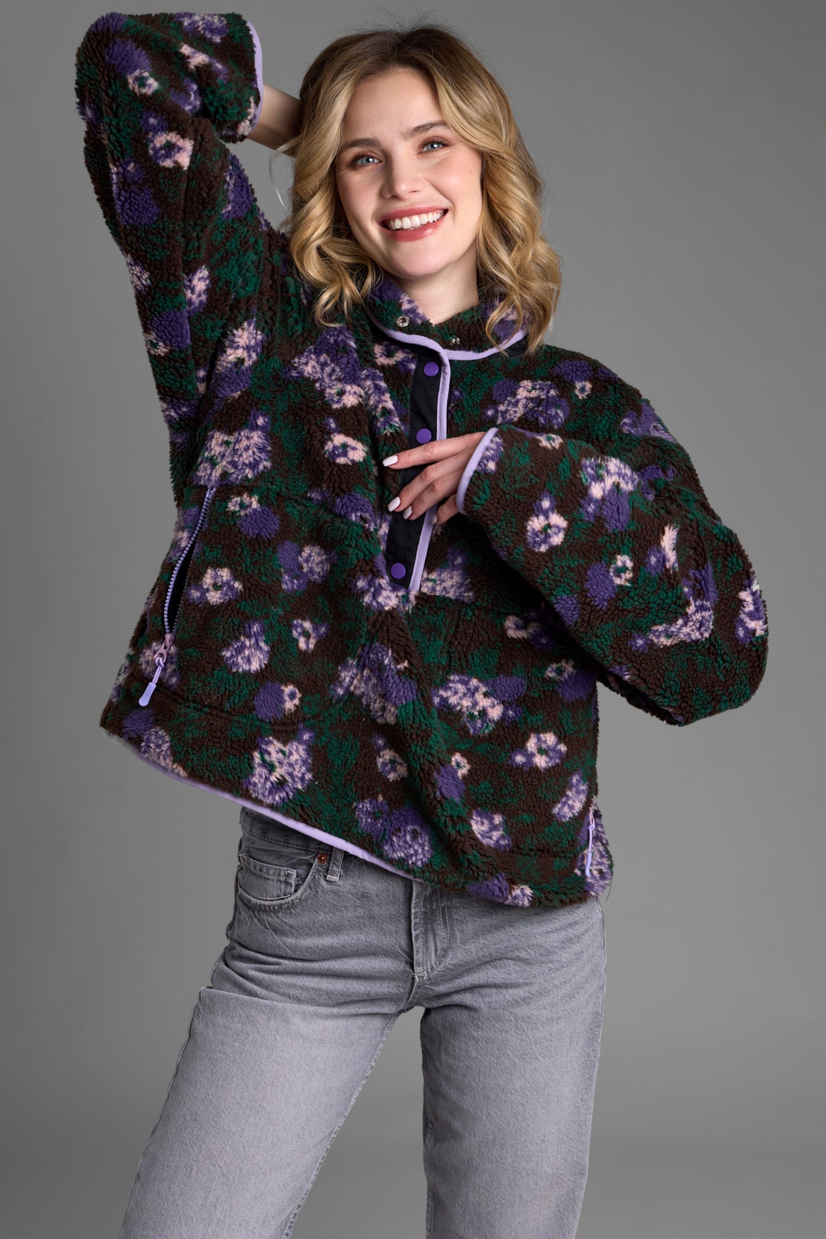 Floral Sherpa Pullover Jacket – SAACHI