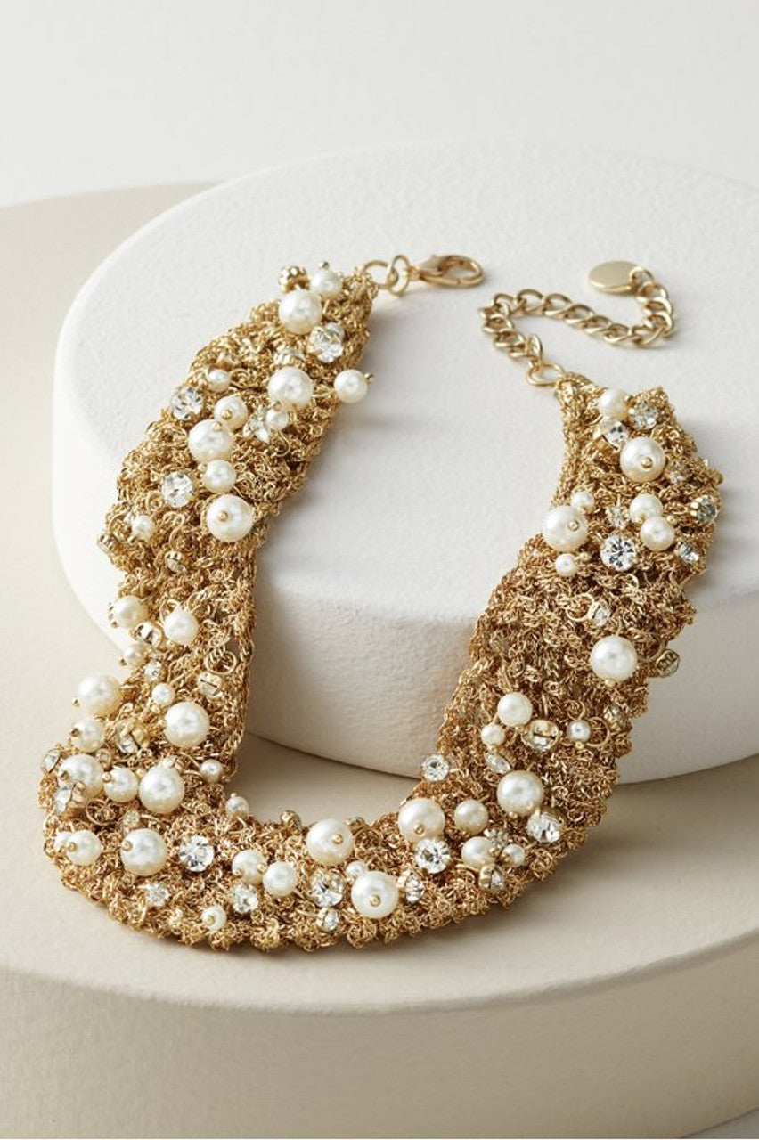 Gold Crochet Necklace with Pearls – SAACHI