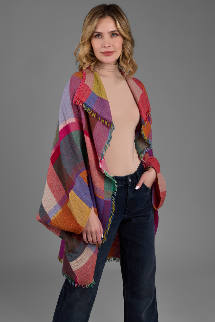 Woolen Rainbow Color Grid Cocoon